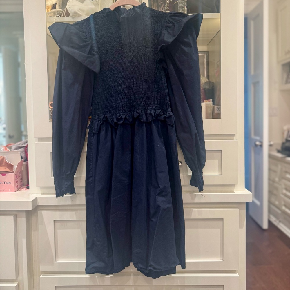 Navy Dress with Ruffle Details